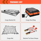 Roof Rack Carrier Carrier Basket 65"*39"*6"+Waterproof Bag 20 Cubic Feet(51"*40"*17"),and Cargo Net with Attachment Hooks,Ratchet Straps.200 Lbs Capacity,Universal Rooftop small Size Roof Rack