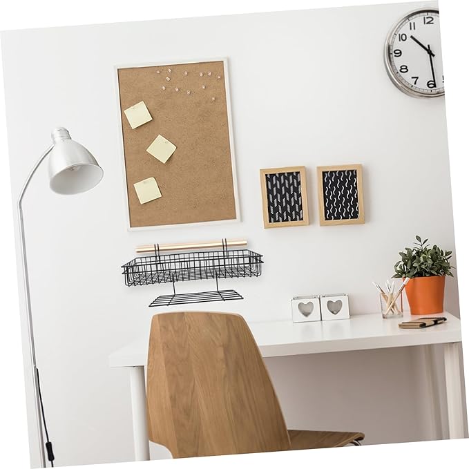 2pcs Black Metal Wire Wall Mount Storage Basket Organizer Hooks Versatile Grid Panel Display Rack for Office Kitchen Bathroom