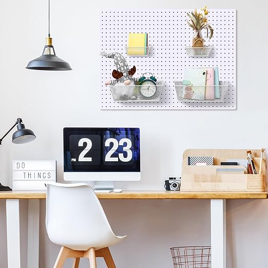 Sieral 4 Pcs Pegboard Baskets Metal Wire Shelf Baskets Peg Board Organizer Accessories Wall Mount Organizer Attachments for G