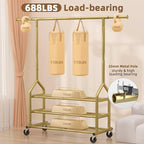 EAGMAK Heavy Duty Clothes Rack Load 688 LBS, Rolling Clothing Rack With 3 Shelves, Adjustable Metal Clothes Hanger with Wheel