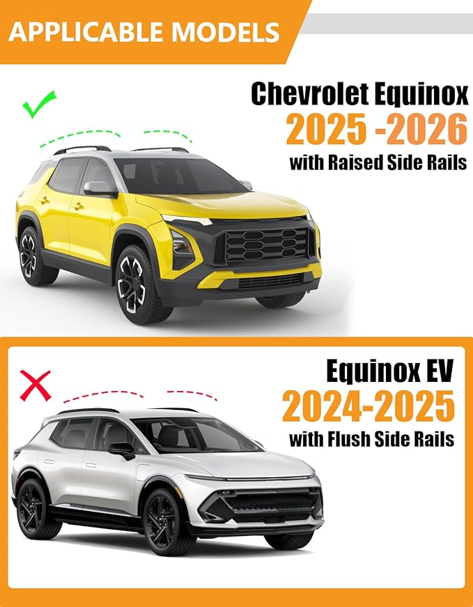 KINGGERI 300LBS Lockable Roof Rack Cross Bars Compatible with Chevy Equinox 2025 2026 (not for EV) Chevrolet with Raised Rails, Aluminum Heavy Duty Crossbar Anti-Theft Metal Matte Powder Non-Corrosion