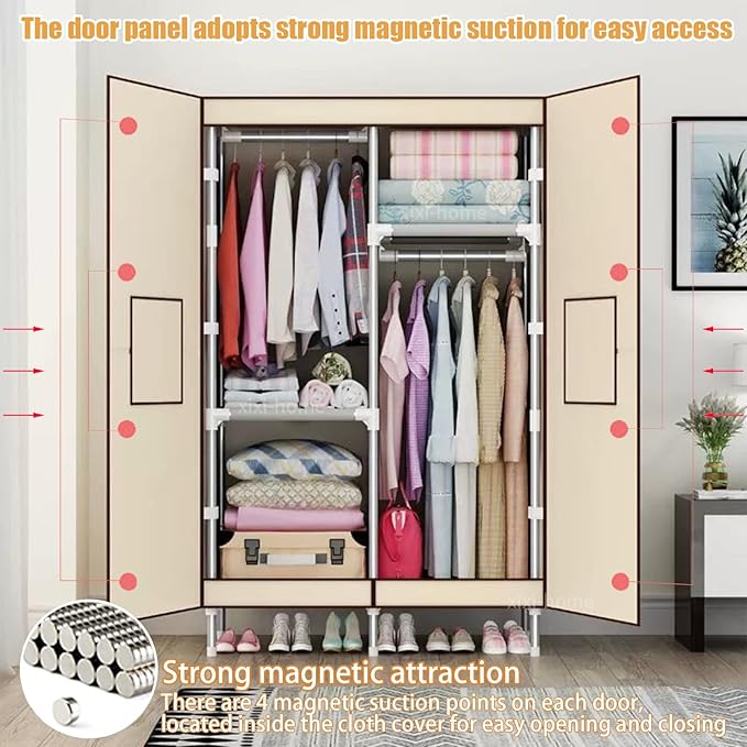 Portable Closet Clothes Organizer 34in Simple Non-Woven Fabric Wardrobe Closet Multi-Functional Clothes Storage Cabinet with 