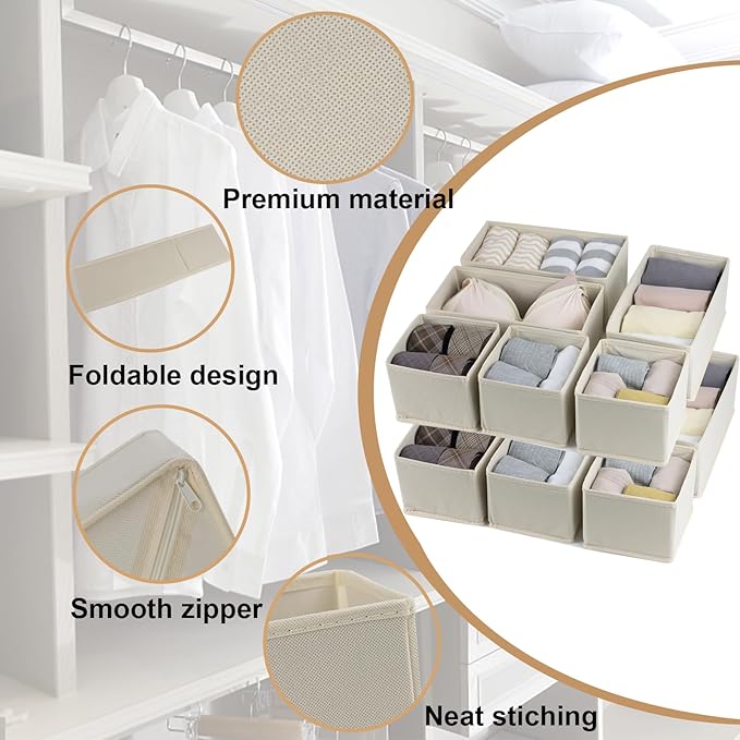 Fordonral Drawer Organizer Clothes, Foldable Fabric Dresser Organizer Closet Organizers and Storage Box for Underwear,Folded 