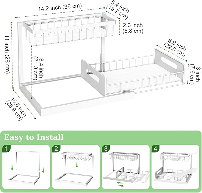 REALINN Under Sink Organizer, Pull Out Cabinet Organizer 2 Tier Slide Out Sink Shelf Cabinet Storage Shelves, Under Sink Stor