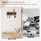 Nekon Key Holder Wall Mount, Wall Organizer Shelf with 5 Key Hooks, Room Decor for Home and Apartment Essentials, Brown