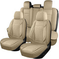 Nappa Leather Car Seat Covers Full Set, Beige Car seat Protector 5 Seats, Waterproof Car Seat Cushion, Universal Automotive S