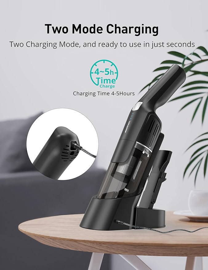 Aspiron Cordless Handheld Vacuum, 24KPA Powerful Car Vacuum, 2-Speed, 2 Charging Methods, Wireless Charger, Ergonomic Handle,