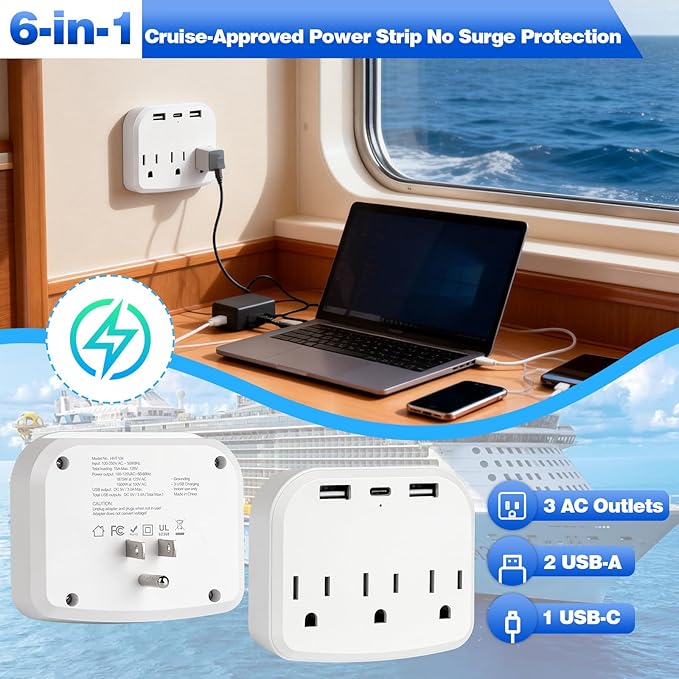 Cruise Essentials 2026-22 Pcs Cruise Must Haves Kit with Cruise-Safe Non-Surge Power Strip, Magnetic Hooks, Luggage Tags, Lan