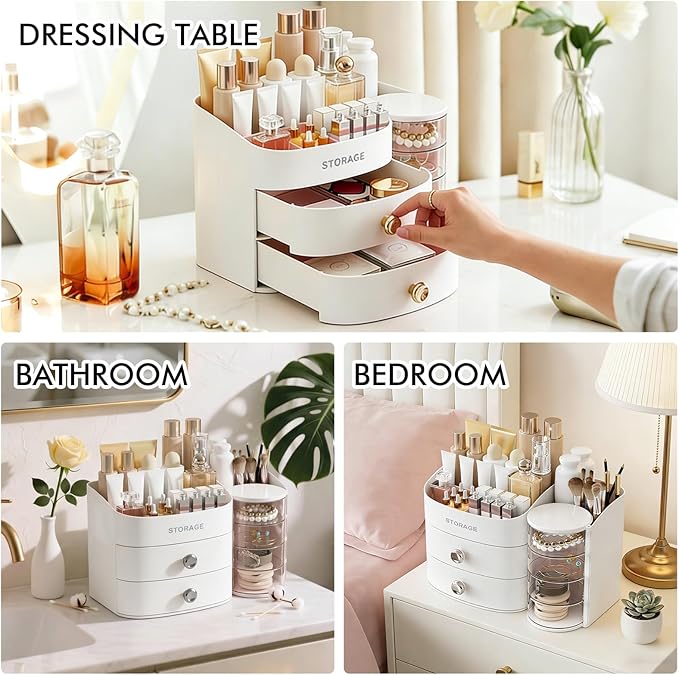 Makeup Organizer Countertop with Drawers, Make up Organizers for Vanity, Skincare Jewelry Earring Organizers, Cosmetic Displa