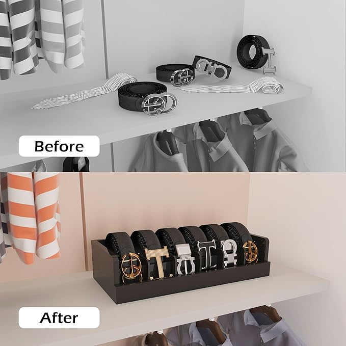 Belt Organizer for Drawer - Bamboo Belt Storage Organizer | Belt Rack for Closet Wall Mount Men Women Tie Sock Bra Scarf Ribb