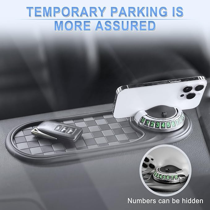 LivTee Multifunction Car Anti-Slip Mat, 360° Rotatable Multifunctional Car Dashboard Mobile Phone Holder with Temporary Parki