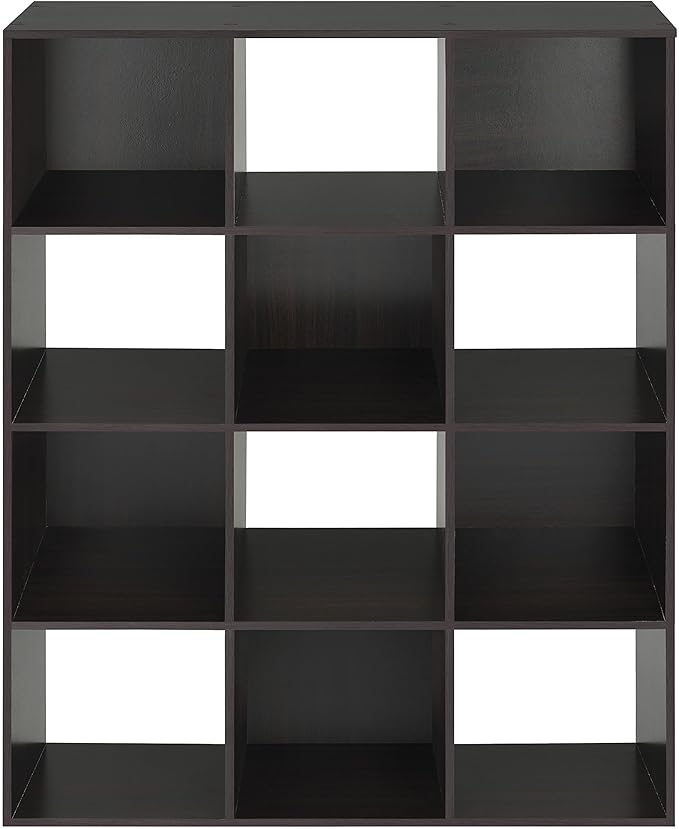 Whitmor 12 Cube Storage Organizer, 4 Tier Stackable Mdf Wood Bookcase, Open Storage Display Bookshelf, Storage Cabinet for Li