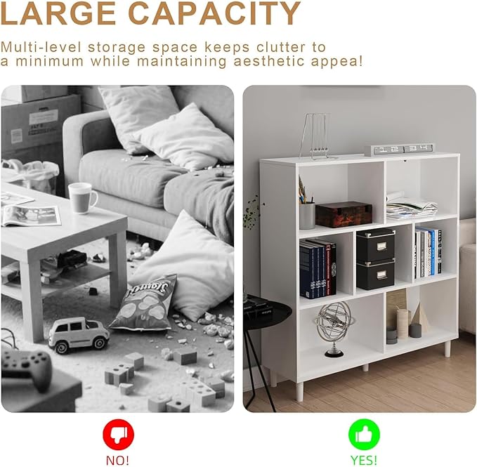 7 Cube Storage Organizer | Bookshelf with Legs|Wall Bookshelf| 3 Shelf Bookcase | -Cubic Storage Cabinet（Storing Books,Toys &