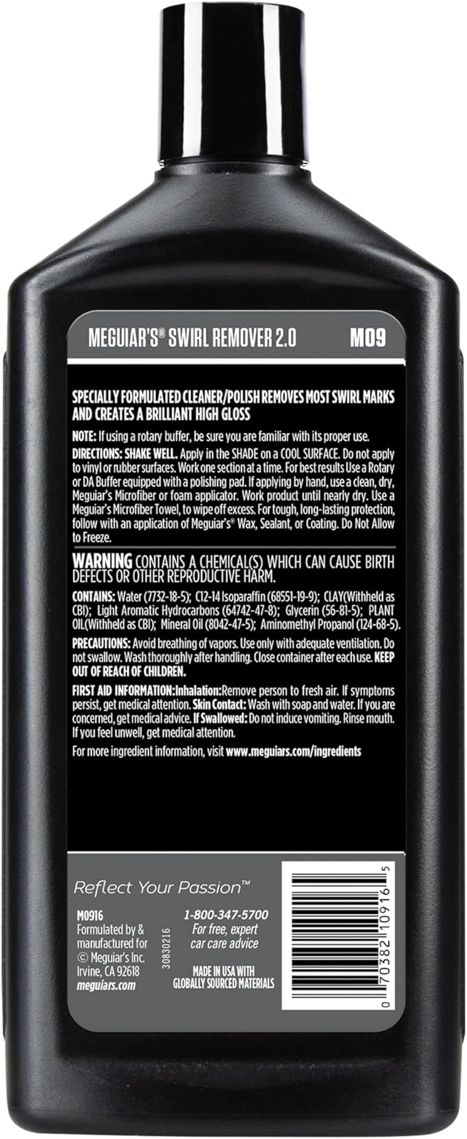 Meguiar's M09 Mirror Glaze Swirl Remover 2.0, Scratch Swirl Remover Restores Shine and Gloss, Provides Professional Results by Hand or Machine, Designed to Be Easy to Use,16 Oz