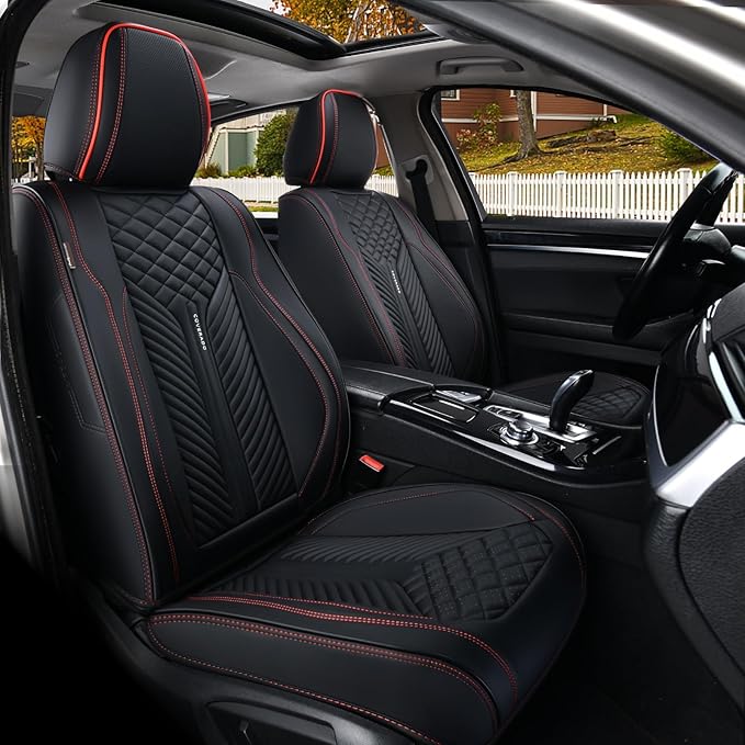 Coverado Front Seat Covers, 2 Pack Waterproof Seat Covers for Cars, Luxury Leather Seat Cushions, Front and Rear Seat Protect