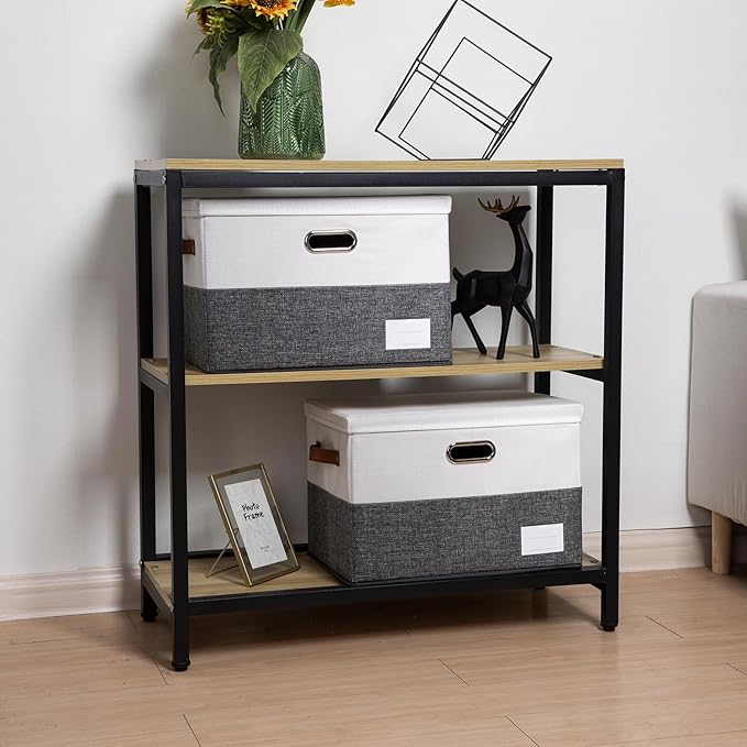 PRANDOM Foldable Storage Bins with Lids [3-Pack] Fabric Collapsible Storage Boxes Baskets Cubes Containers with Handles for C
