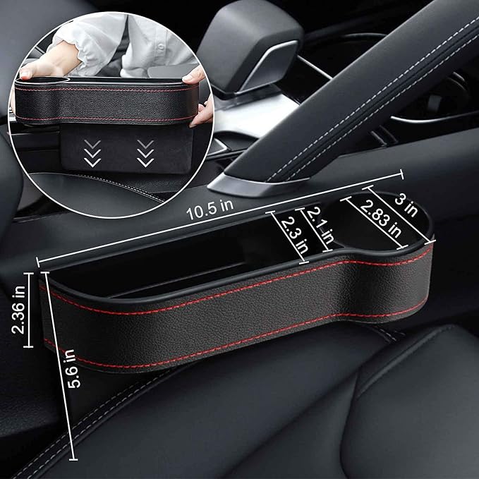 2 Pcs Car Seat Gap Filler - Leather Car Seat Crevice Storage Box with Adhesive Foam Pads, Car Gap Filler Organizer for Front Seat Gap Filler Between Car Seat and Console, Universal Fit