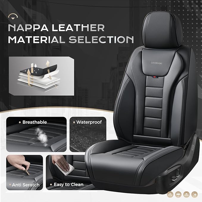 Coverado Car Seat Covers Full Set, Seat Covers for Cars, Front Seat Covers and Back Seat Cover Waterproof Leather Automotive 