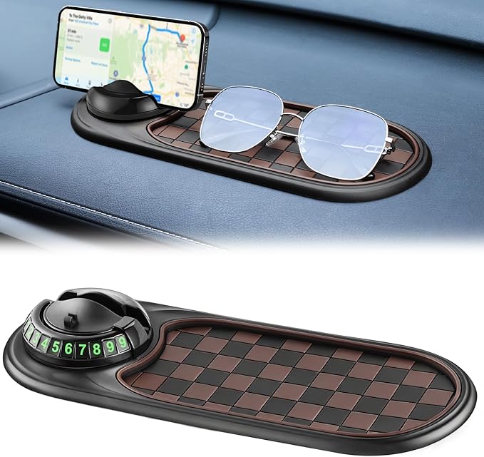 LivTee Multifunction Car Anti-Slip Mat, 360° Rotatable Multifunctional Car Dashboard Mobile Phone Holder with Temporary Parki