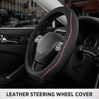 Road Comforts Leather Steering Wheel Cover with Decorative Trim and Piping, Anti-Slip Breathable Design, Fits 14.5–15 Inch Ro