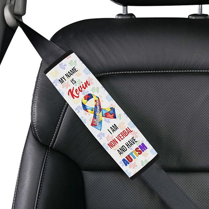 My Name is Seat Belt Autism Awareness Seat Belt Cover for Kid Family Special Need Autistic Medical Alert Car Cushion Cover Support Autism Gift Personalized Name 45