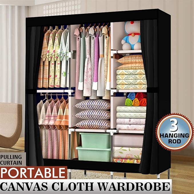 71" Portable Closet Storage Organizer Wardrobe Clothes Rack,Covered Garment Rack,Steel Tube Clothes Storage Organizer,Freesta
