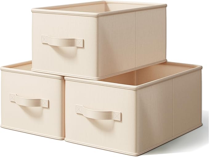 LayerSpace Storage Bins, Fabric Satin Storage Baskets for Shelves, 11.5" L*8.75" W*6.5" H Collapsible Storage Bins with Handl