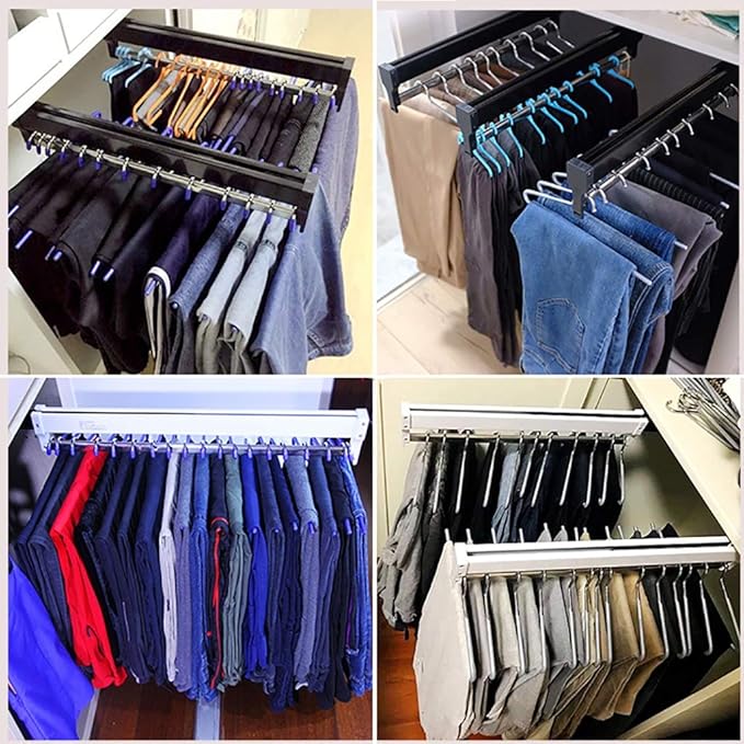 White Wardrobe Pull Out Clothes Rail,Extendable Coat Hanger Rod For Closet-Depth 30-60Cm Cabinet Organizer Rack