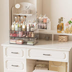 Clear Stackable Makeup Organizer with Drawer, 12''W Acrylic Storage Drawers, Cosmetic Display Case for Vanity Bathroom Counte