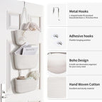 ANTIS'S HOME Over The Door Organizer Hanging Basket, 3-Tier Woven Cotton Wall-Mounted Nursery Storage Organizer Bag Boho Deco