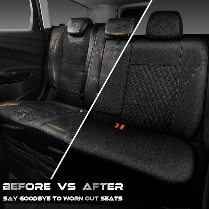 CAR PASS Faux Leather Back Seat Cover, Universal Quilting Waterproof Bench Rear Seat Cover Universal car seat Cover Fit 95% A