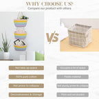 TeoKJ Over the Door Hanging Basket, 3-Tier Woven Cotton Wall-Mounted Storage Organizer Bag Decorative Hanging Nursery Baskets