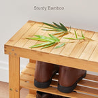 Pipishell 3 Tier Bamboo Shoe Rack Bench - Sturdy Shoe Organizer Holds up to 300lbs for Entryway, Bedroom, Living Room, Balcon