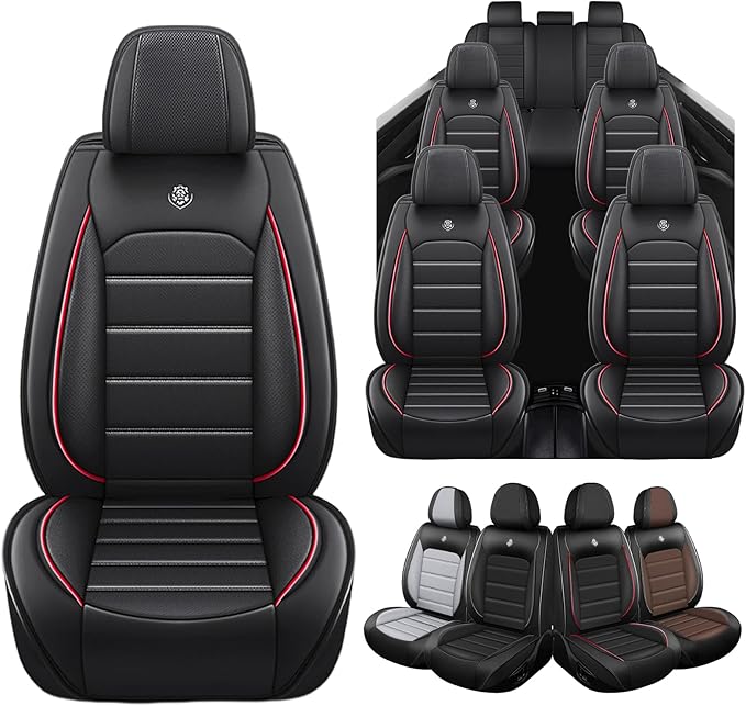 Seat Covers Custom Fit for GMC Yukon XL 2000-2026, 7 Seat, Compatible Airbag Non-Slip Waterproof Leather Seat Cover, Luxury Interior Car Seat Covers Full Set, Black Red