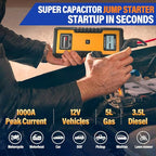 Car Jump Starter 1000A, Super Capacitor Jump Starter Non-Battery for 12V Gas Diesel Engines, 12V Portable Jump Starter for