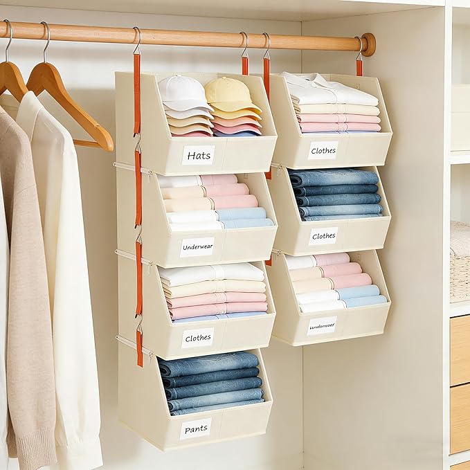 4 Pcs Modular Closet Organizer - Detachable & Foldable Hanging Storage Cubes, 88L Total Capacity, Heavy Duty Fabric Shelves f