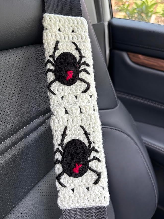 Crochet Spider Steering Wheel Cover Universal 14-15 inch (C,Wheel Cover+2 Belt Cover)