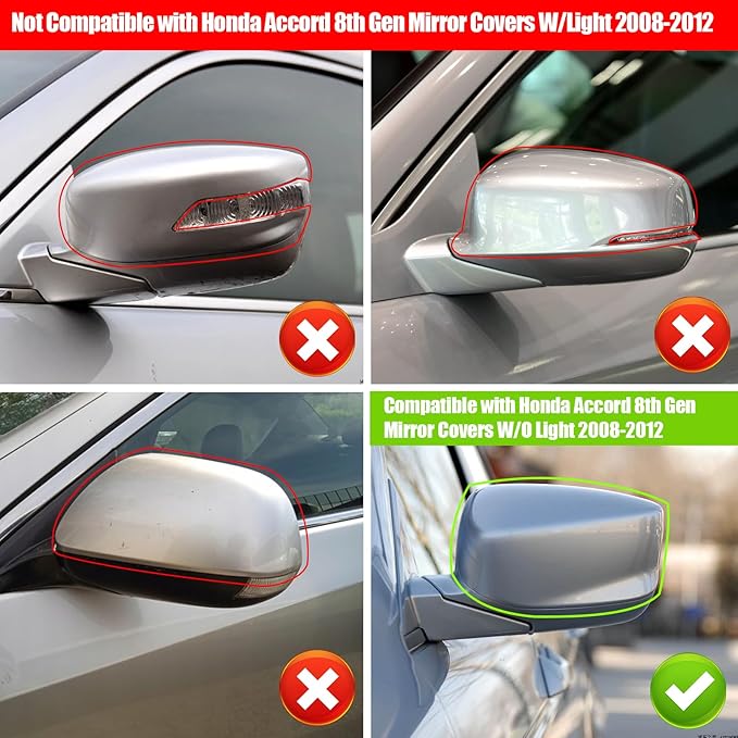 Yumzeco 2PCS Compatible with Honda Accord Ox Horn Side Mirror Covers 8th Gen W/O Stand Cover 2008-2012, Driver and Passenger Side Door Rearview Mirror Caps for Honda Accord W/O Light Hole-Carbon Fiber