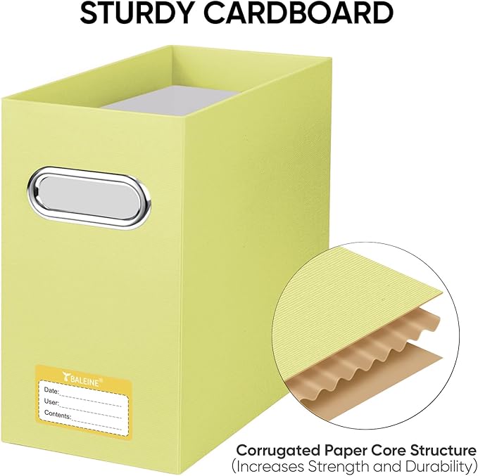 BALEINE File Organizer Box, Cardboard File Folder Organizer with Handle for Letter Size, Portable Collapsible Hanging Filing 