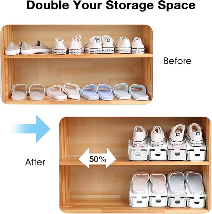 Neprock Shoe Slots Organizer, 20 Pack Adjustable Shoe Rack Stacker Storage Space Saver, Double Deck Shoe Rack Holder for Clos
