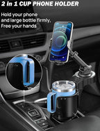 JOYTUTUS Cup Holder Phone Mount for Car, Car Cellphone Large Adapter Long Arm with 360 Degree Rotation, Compatible iPhone, Samsung & All Smartphones,Black,1 Pack