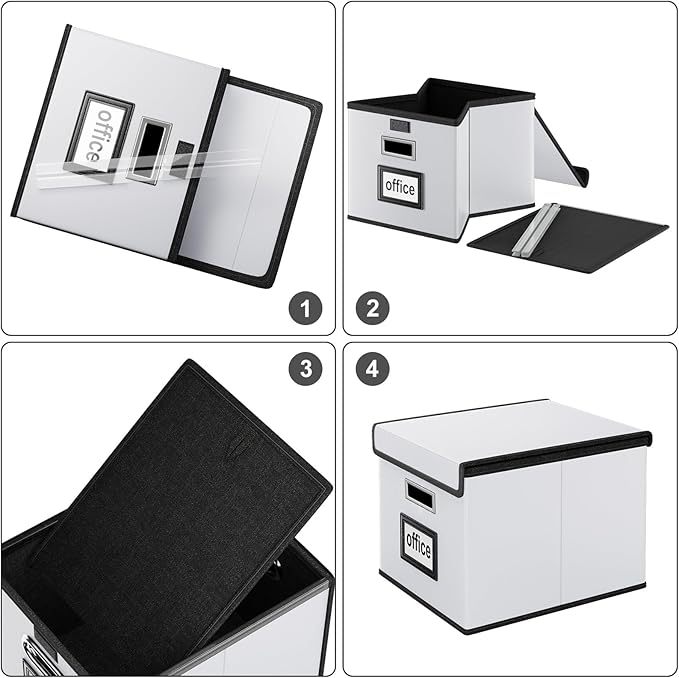 Huolewa Portable Leather File Organizer Boxes with Lids, Collapsible File Folder Organizer Boxes, Decorative Small Filing Fil