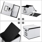 Huolewa Portable Leather File Organizer Boxes with Lids, Collapsible File Folder Organizer Boxes, Decorative Small Filing Fil