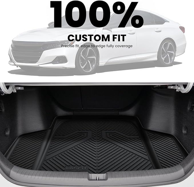 LASFIT Floor Mats & Trunk Mat for Honda Accord Sedan 2026 2025 2024 2023 (Gasoline & Hybrid), All Weather TPE Floor Liners 1st & 2nd Row & Cargo Mat Full Set, Black