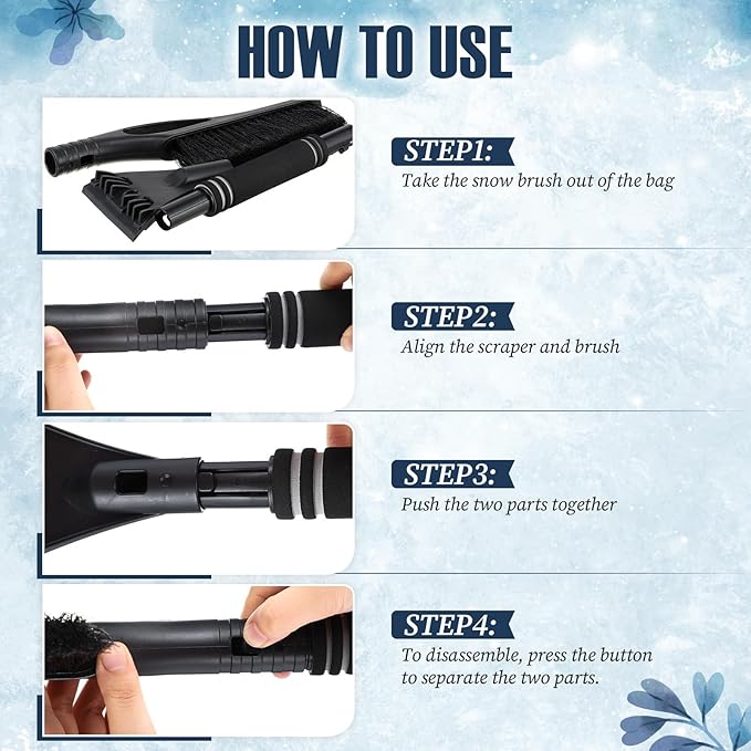 Baderke Snow Brush and Ice Scrapers for Car Windshield Detachable Window Snow Scrapers and Brush with Ergonomic Foam Grip Ice Removal Tool for Cars, Trucks, Suvs(Black)