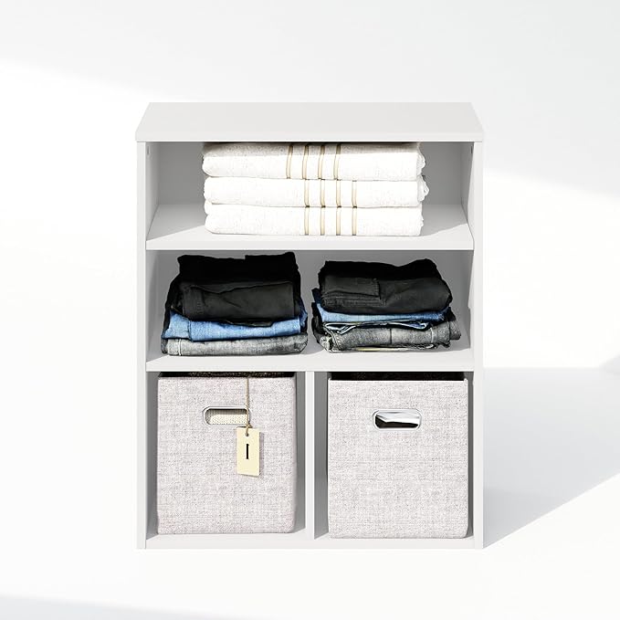 Furinno Reed Closet Organizers and Storage, 3-Tier Closet Organizer, Open Shelf Closet Storage, for Wardrobe, Bedroom, Living