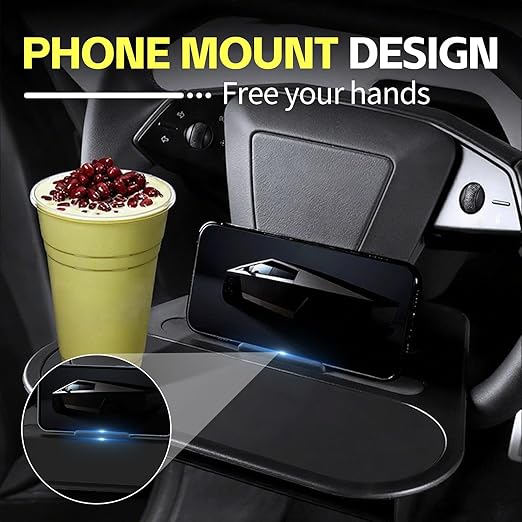 ZDHQLHJ Steering Wheel Table Tray for Tesla Cybertruck, Multifunction Lunch Desk with Phone Mount and Storage Box, Car Steering Wheel Food Tray for Laptop, Car Table for Eating Work