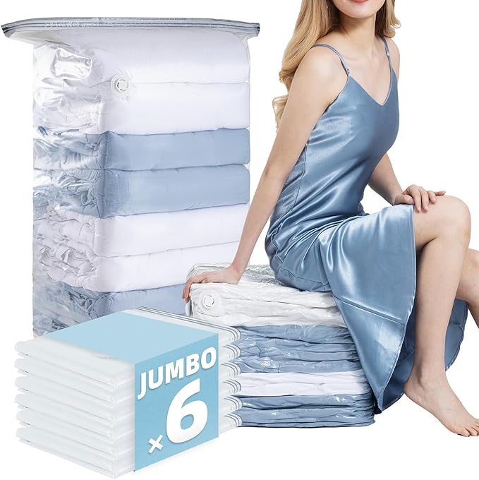 6 Pack Vacuum Storage Bags, Jumbo Cube 31x40x15 Inch, Extra Large Vacuum seal Bgas for Comforters, Blankets, Pillow, Quilts, 