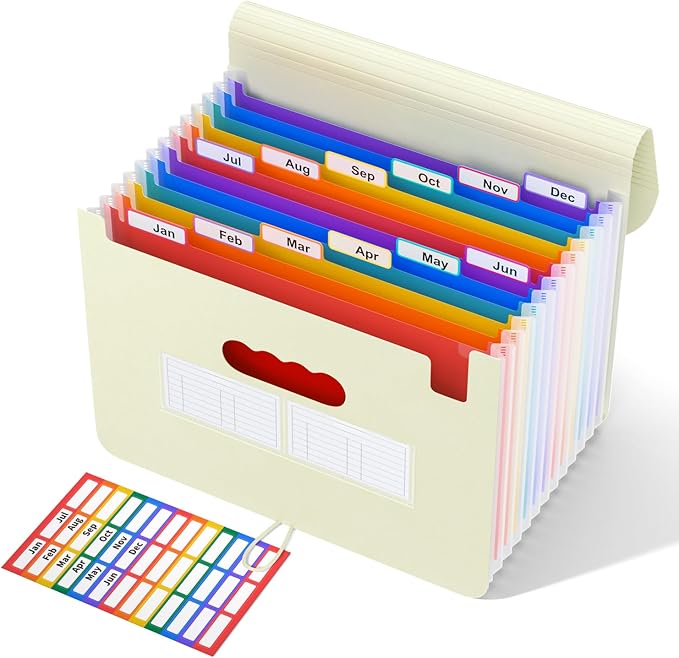 ABC life 12-Pocket Accordion File Organizer, Expandable File Folder with Colorful A-Z Tabs, Portable Bill & Receipt Organizer