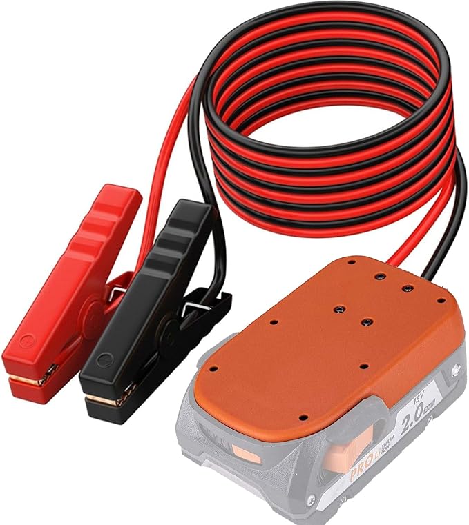 Jumper Cable Clamps Kit for Ridgid 18V Battery Jumper Starter Automotive Booster Cables 6Ft 12AWG Power Tool Line for Car Riding Mower Motorcycle